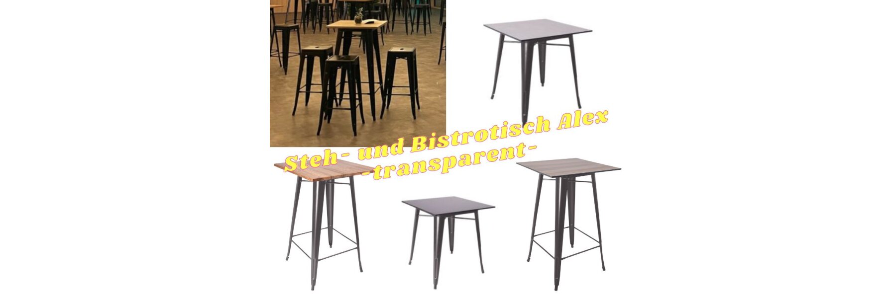 Steh- und Bistrotische Alex - transparent - - Jetzt neu: Stapelbare Stehtische &amp; Bistrotische Alex im Vintage-Look!