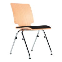 Stacking chair Warschau with seat upholstery chrome / beech / black
