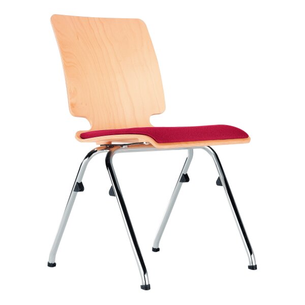 Stacking chair Warschau with seat upholstery chrome / beech / red