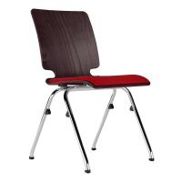 Stacking chair Warschau with seat upholstery chrome / walnut / red