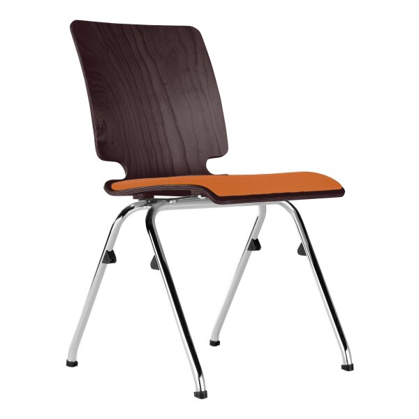 Stacking chair Warschau with seat upholstery chrome / walnut / orange