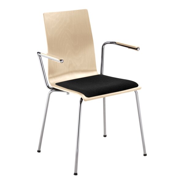 Stacking chair Oslo with armrest and seat upholstery chrome / beech / black