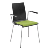 Stacking chair Oslo with armrest and seat upholstery chrome / black / green