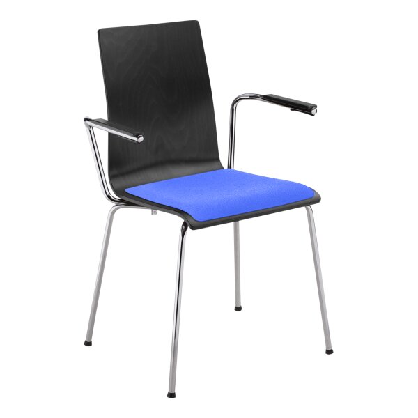 Stacking chair Oslo with armrest and seat upholstery chrome / black / blue