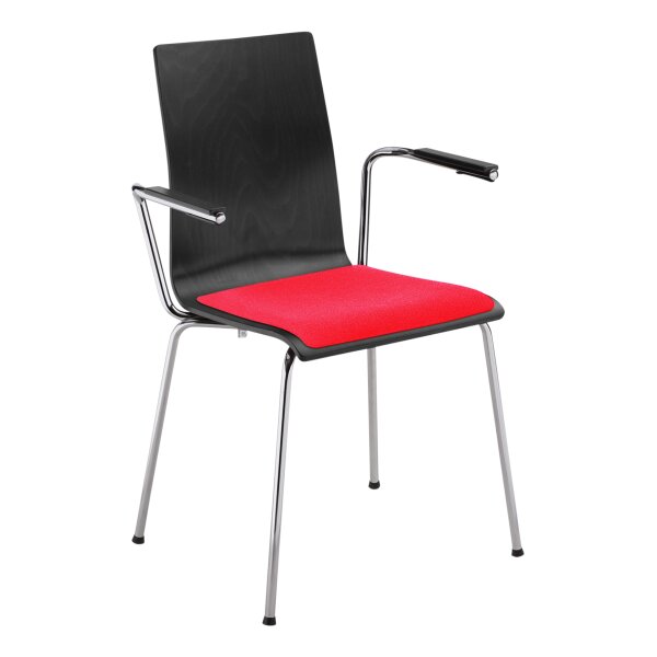 Stacking chair Oslo with armrest and seat upholstery chrome / black / red