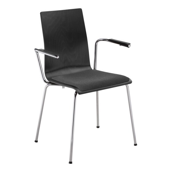 Stacking chair Oslo with armrest and seat upholstery chrome / black / anthracite