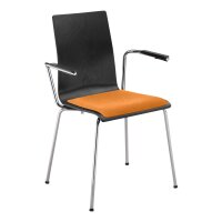 Stacking chair Oslo with armrest and seat upholstery chrome / black / orange