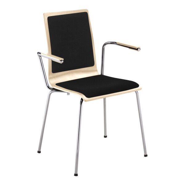Stacking chair Oslo with armrests and full upholstery chrome / beech / black