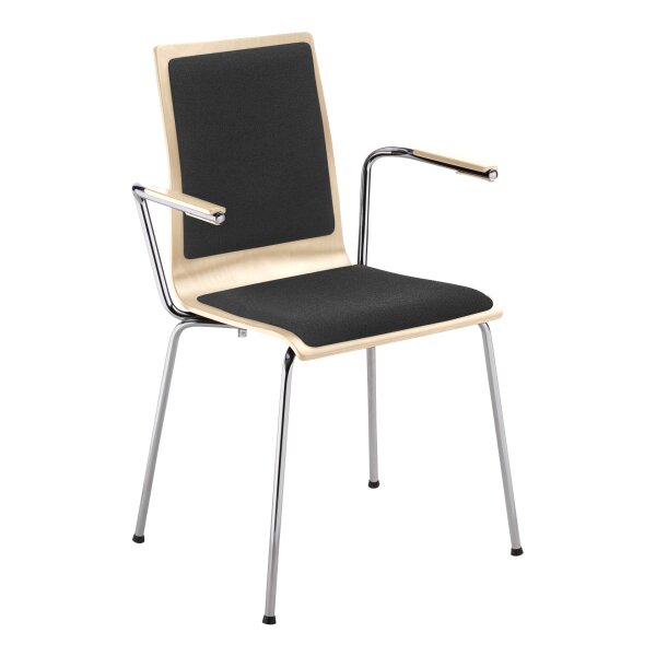 Stacking chair Oslo with armrests and full upholstery chrome / beech / anthracite