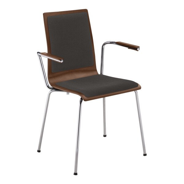 Stacking chair Oslo with armrests and full upholstery chrome / walnut / anthracite
