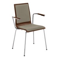 Stacking chair Oslo with armrest and full upholstery chrome / wenge / grey