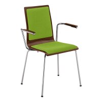 Stacking chair Oslo with armrest and full upholstery chrome / wenge / green