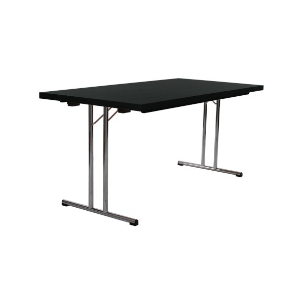 Folding table T Frame 140x70cm chrome / HPL / anthracite edge 38mm