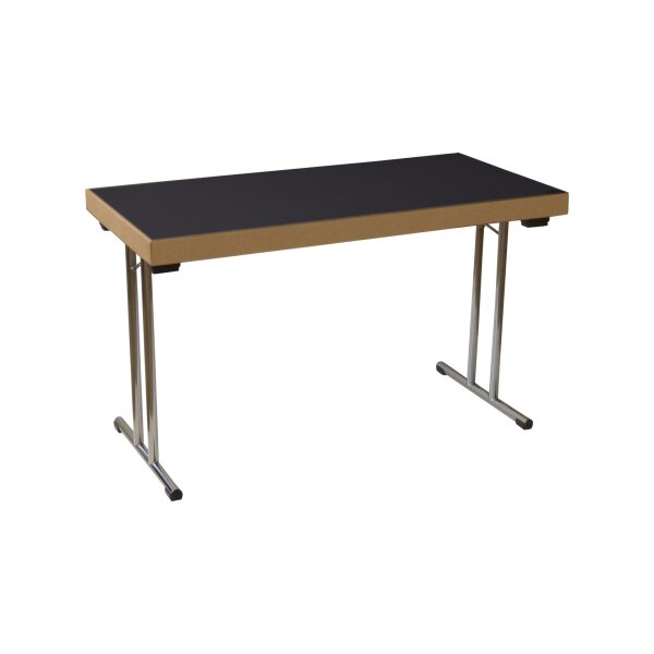Folding table T-Frame 140x70cm chrome/HPL/black - edge 72mm