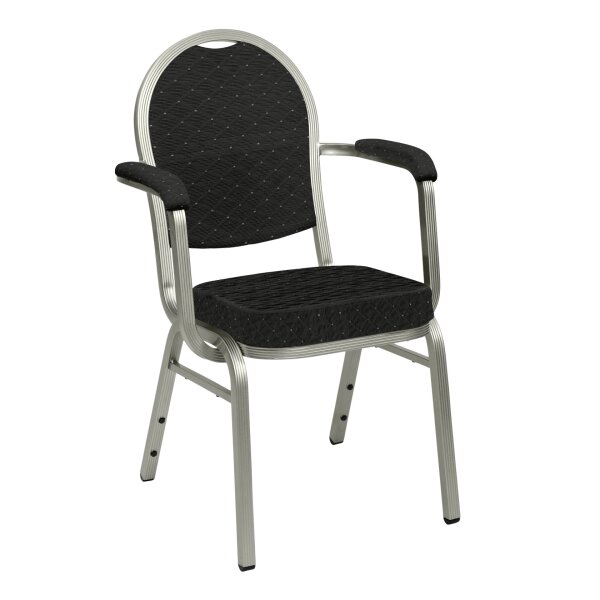 Stacking Chair Banquet BC 2300 Aluminium Varnished, Cloth, In-House Collection with armrests Champagne Black with Dots