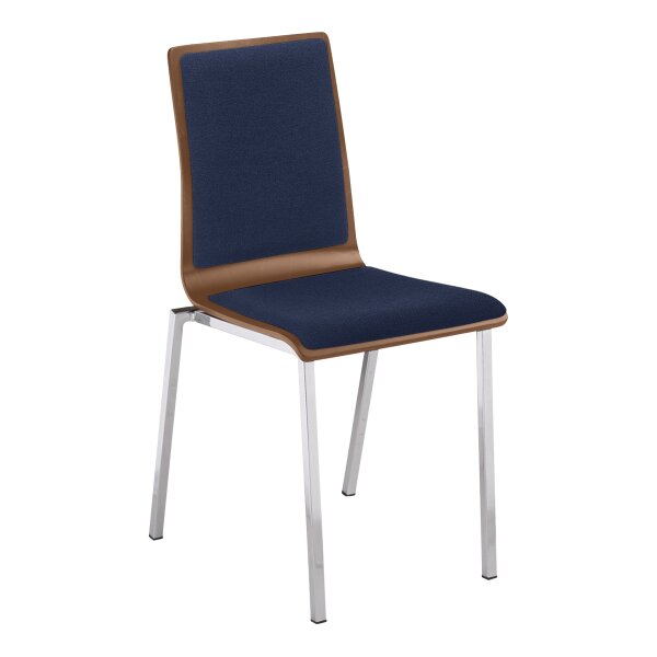 Stapelstuhl Göteborg mit Vollpolster Chrom/Walnuss/Blau