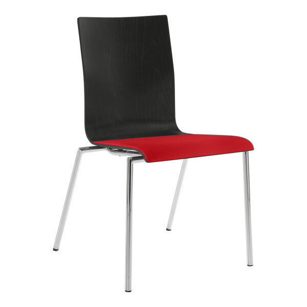 Stacking chair Helsinki with seat cushion chrome / black / red