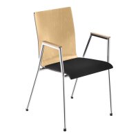 Stacking chair Helsinki with seat cushions and armrests chrome / beech / black