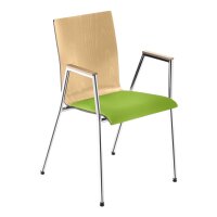 Stacking chair Helsinki with seat cushions and armrests chrome / beech / green