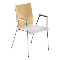 Stacking chair Helsinki with seat cushions and armrests chrome / beech / grey