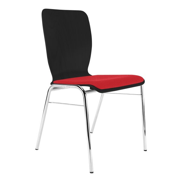 Stacking chair Kiel with seat cushion chrome / black / red