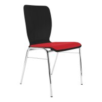 Stacking chair Kiel with seat cushion chrome / black / red