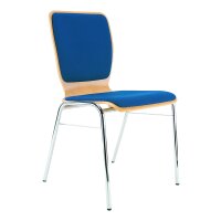 Stacking chair Kiel with fully upholstered chrome / beech / blue