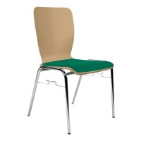 Stacking chair Kiel Click with seat upholstery chrome / beech / green