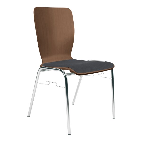 Stacking chair Kiel Click with seat upholstery chrome / walnut / anthracite